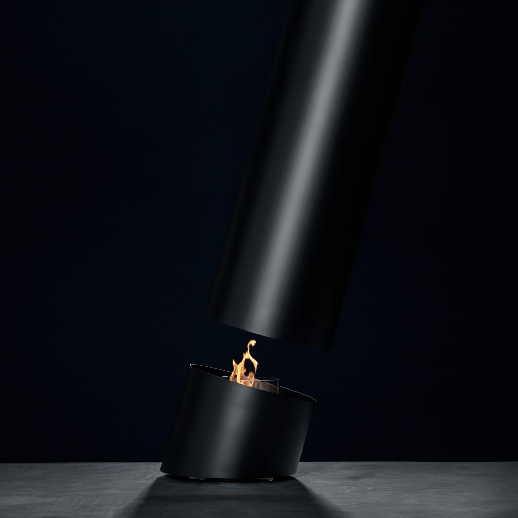 Minimalist suspended bioethanol fireplace Contour 13 by GlammFire in sleek black design