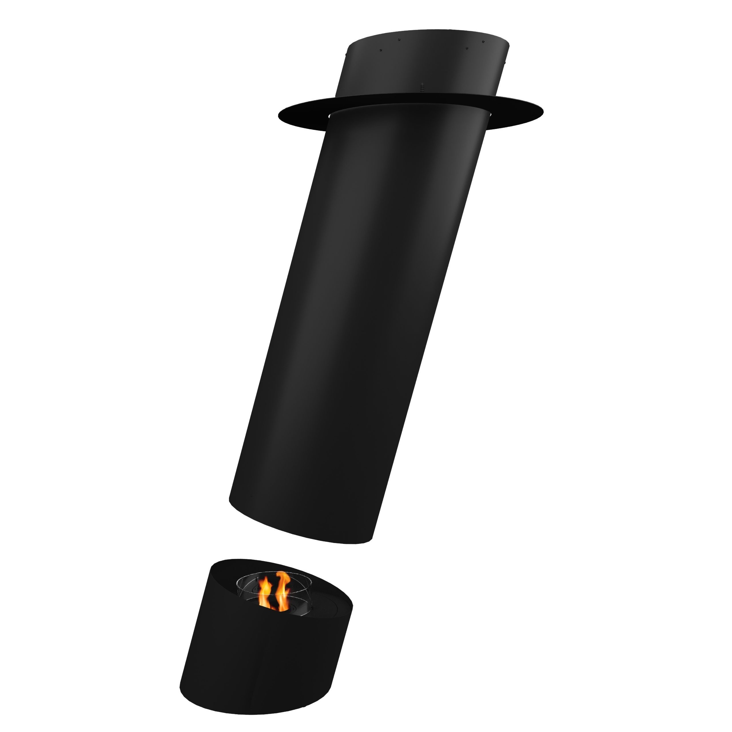 Contour 13 suspended bioethanol fireplace by GlammFire with minimalist cylindrical design