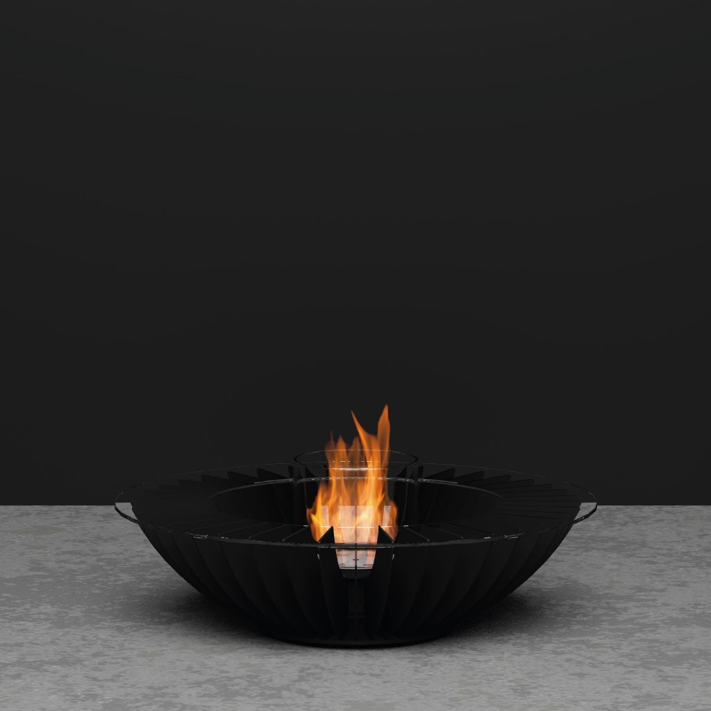 Cosmo 13 bioethanol floor fireplace with a mechanical burner, modern design, ideal for contemporary interiors, by GlammFire.