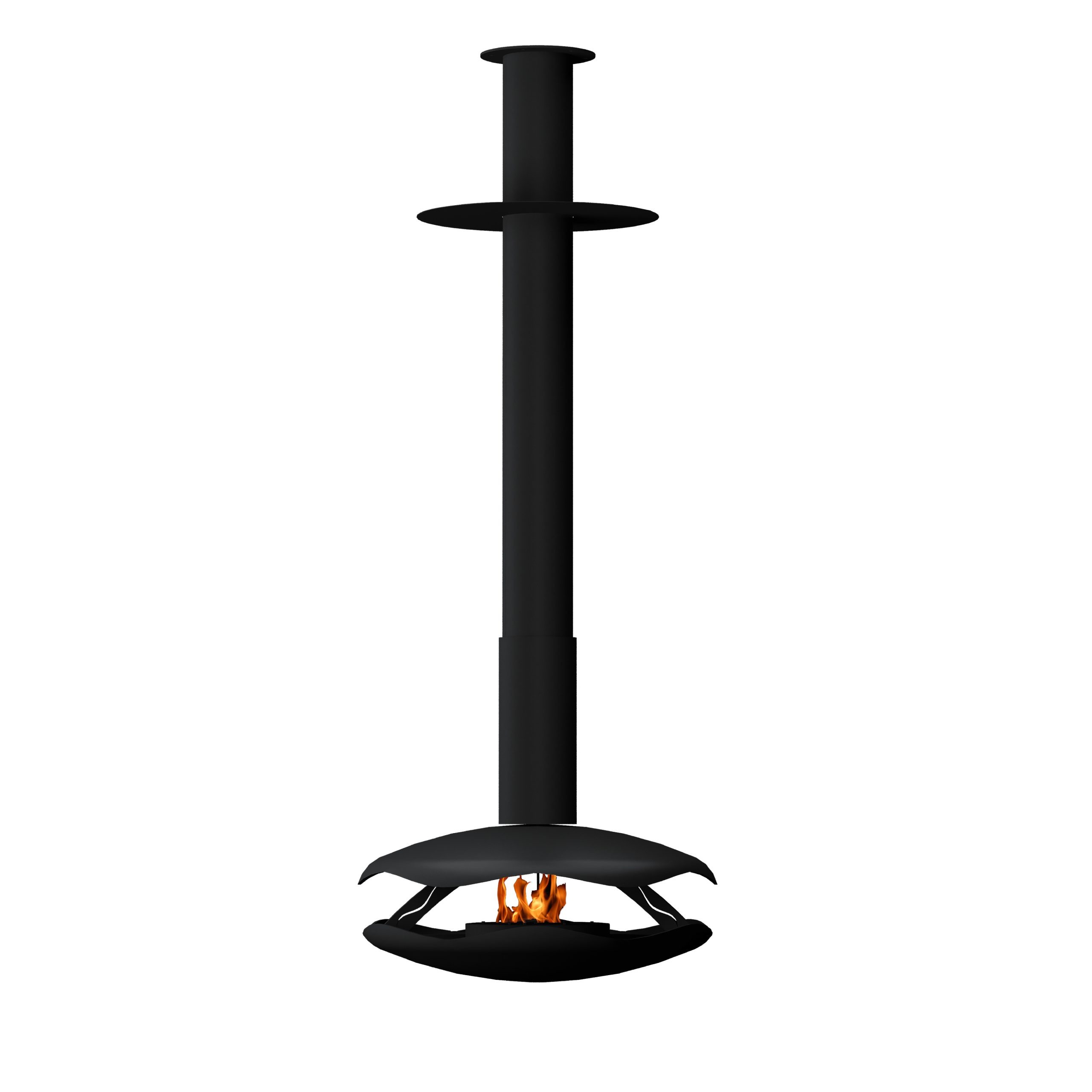 Perola suspended bioethanol fireplace by GlammFire with a mechanical burner in a modern black design