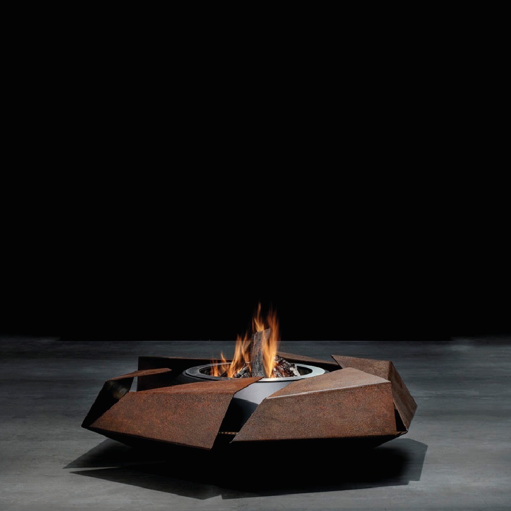 Stravaganza fire pit by GlammFire with modern geometric design