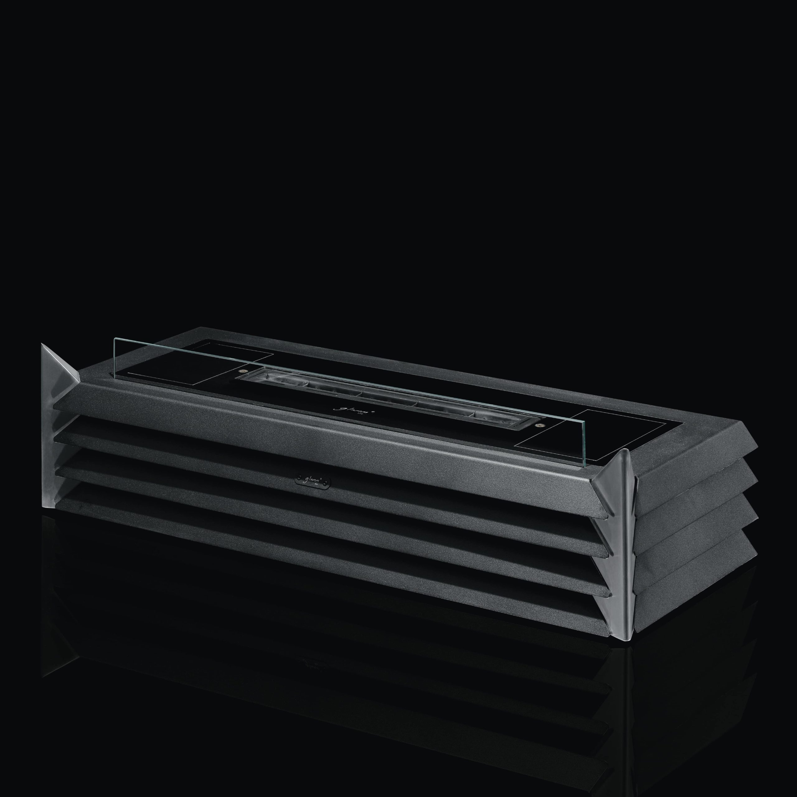 York bioethanol freestanding fireplace in modern black with glass protection, by GlammFire, no flames shown.