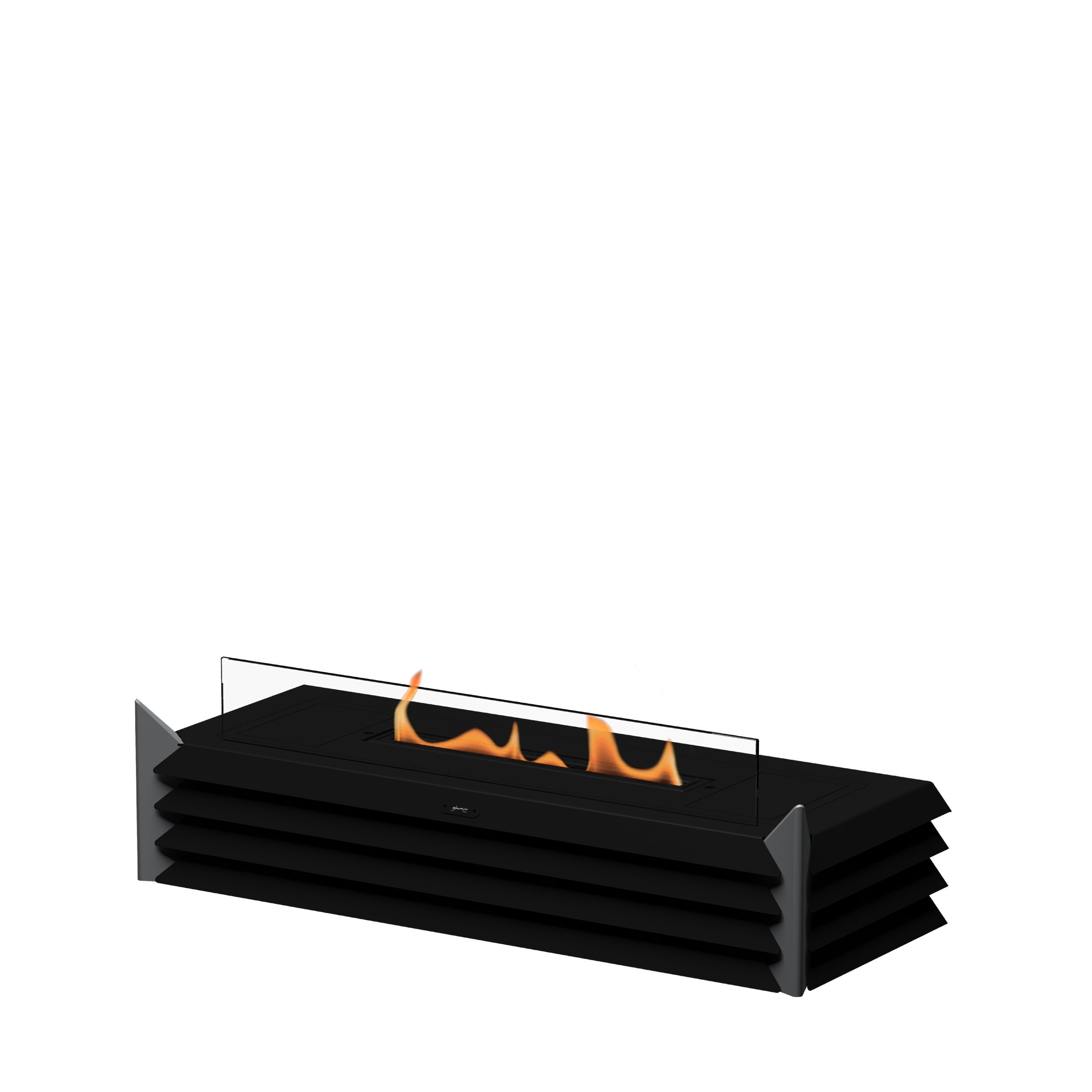 York bioethanol freestanding fireplace with modern black design and glass protection, by GlammFire.