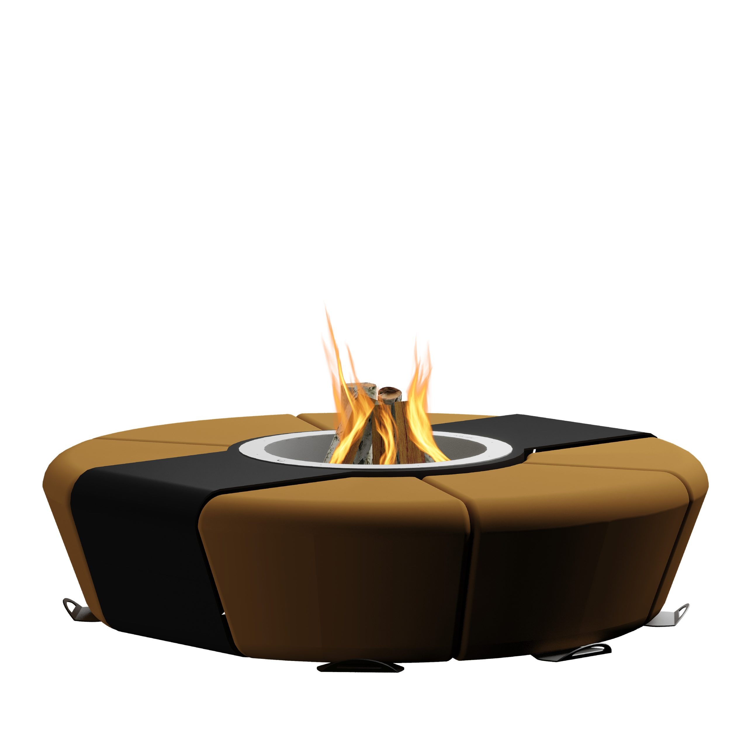 Circus fire pit by GlammFire with modular backless design.