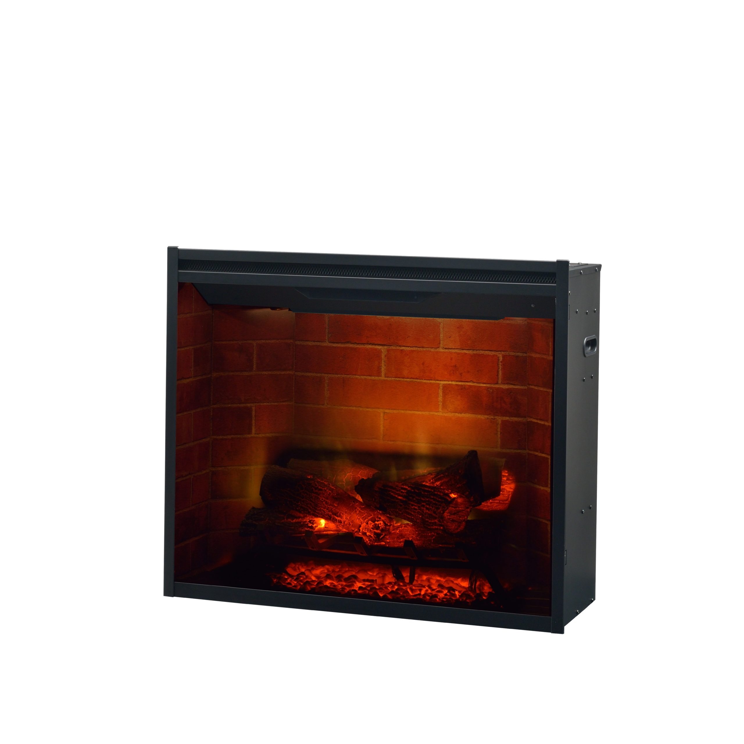 Damis electric fireplace with brick-effect interior and realistic log set, ideal for creating a cozy atmosphere in any living space.