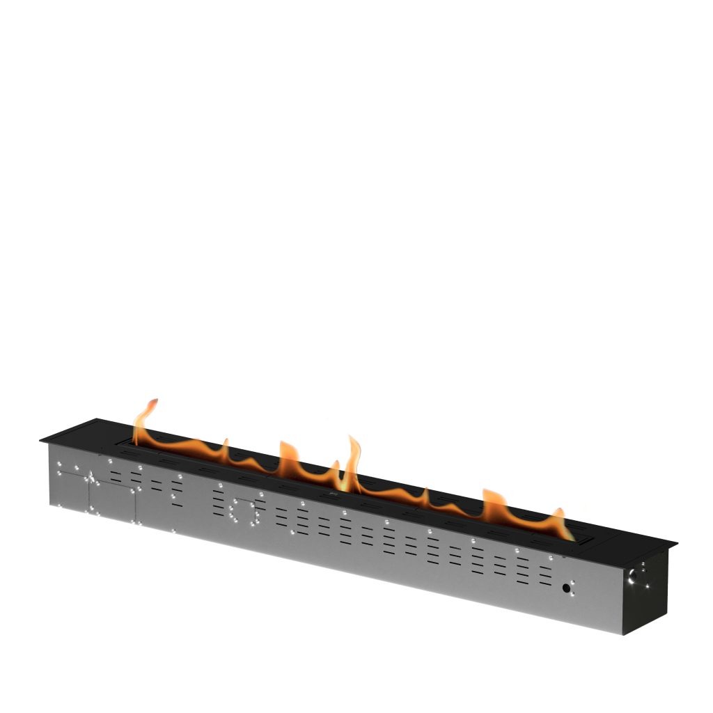 Fire Line EVOPlus bioethanol fireplace with sleek stainless steel design.