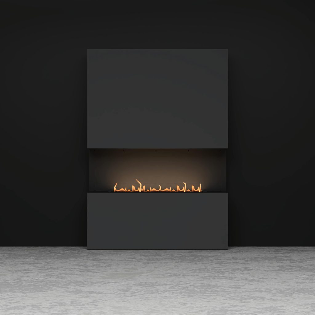 GlammBox EVOPlus 3 Faces bioethanol built-in fireplace in studio setting.