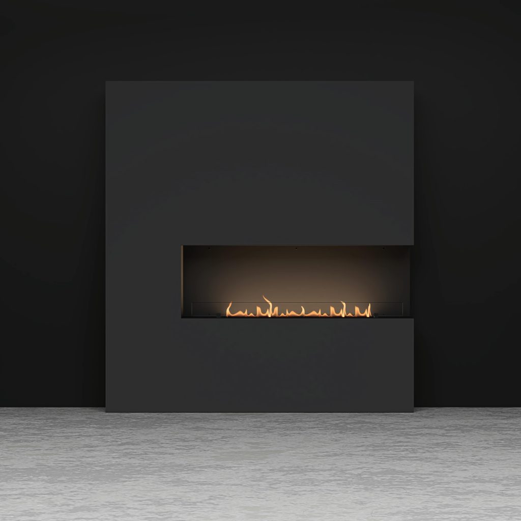 GlammBox EVOPlus Corner 880 bioethanol built-in fireplace in studio setting.