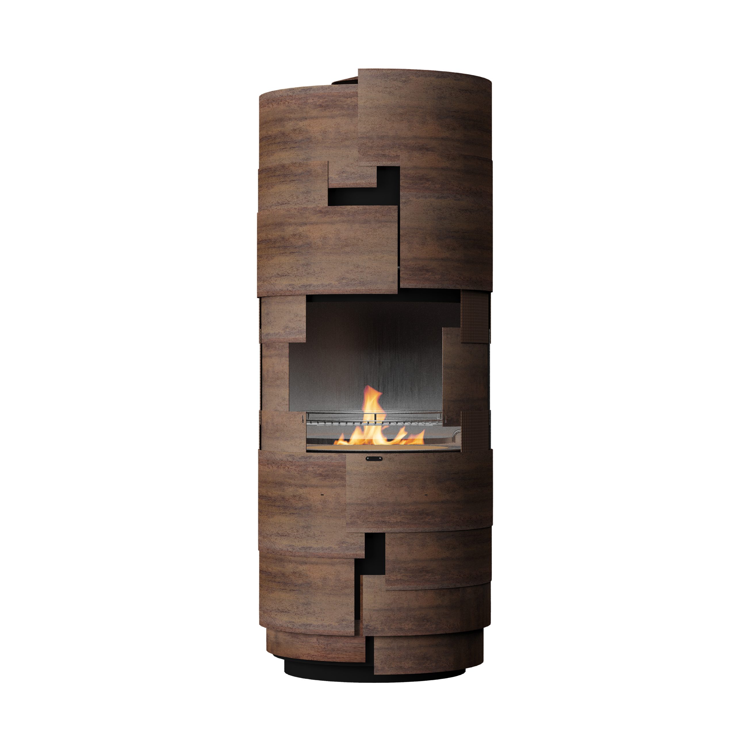 Barbecue Intermezzo by GlammFire in a modern rustic design, featuring a cylindrical shape with a warm fire glow, ideal for outdoor gatherings and grilling.