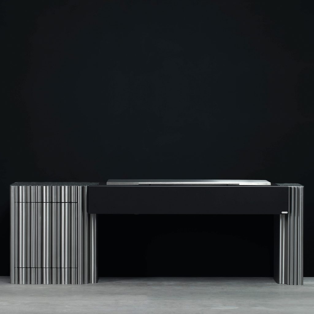 La Bohème barbecue by GlammFire, showcased in a studio environment, highlighting its sleek modern design and luxury materials.