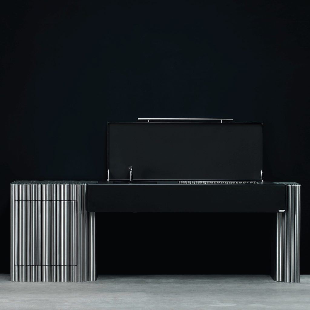 La Bohème barbecue by GlammFire, showcased in a studio environment, highlighting its sleek modern design and luxury materials.