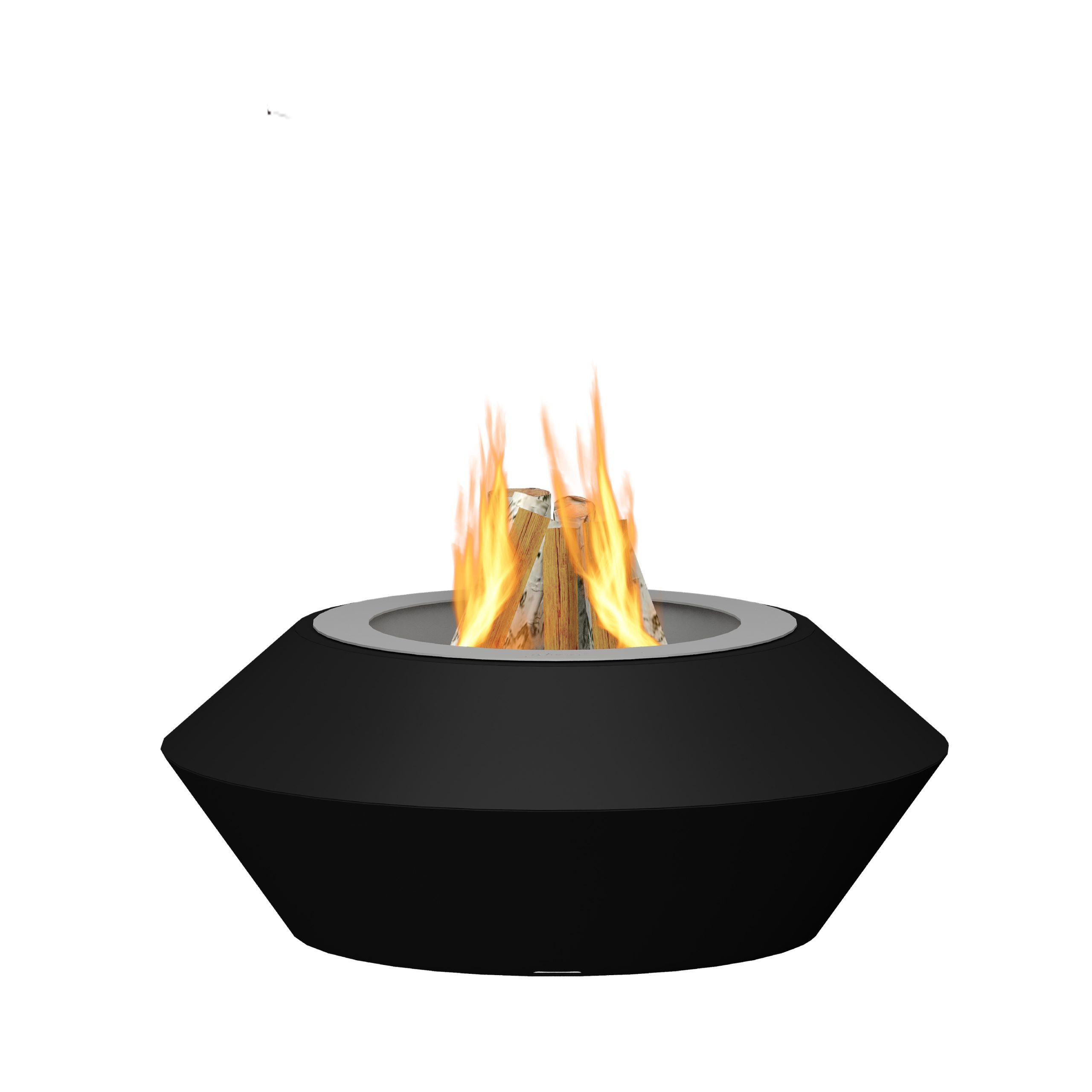 Operetta fire pit by GlammFire, wood-burning fire pit in a modern geometric shape.