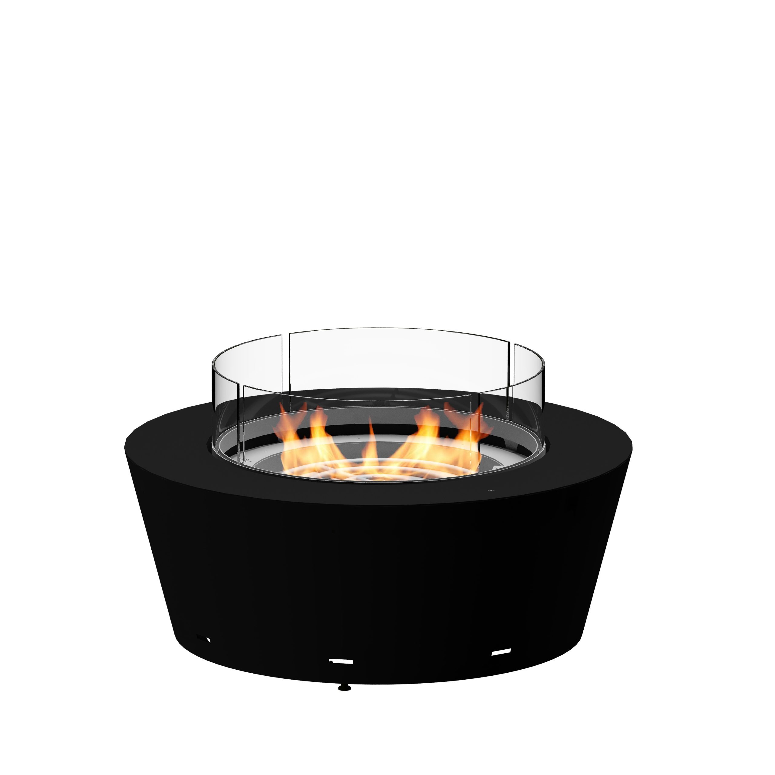 Otello fire pit by GlammFire, modern round gas fire pit with glass protection.