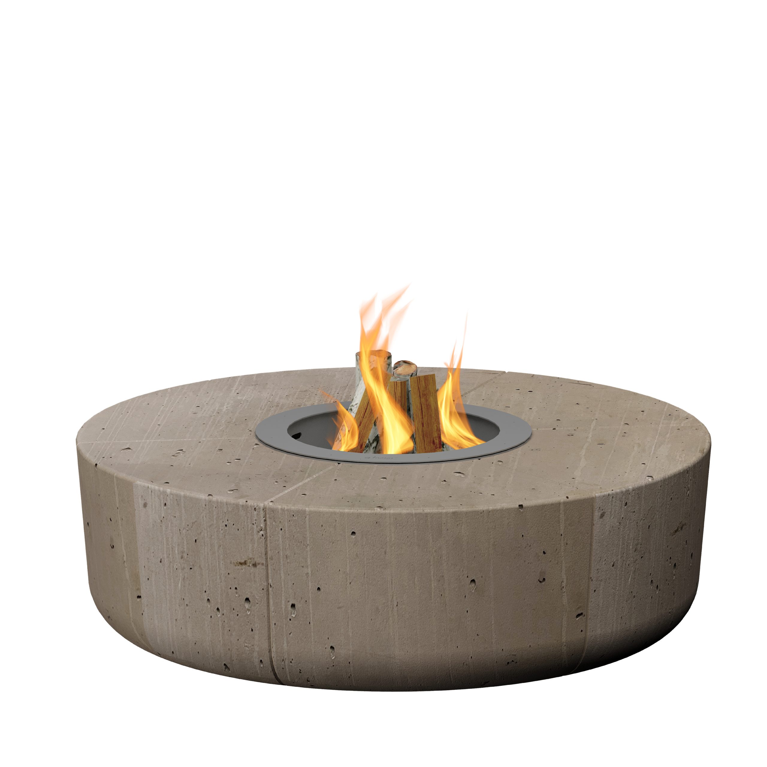 Zarzuela Fire Pit by GlammFire, modern outdoor fire pit with a circular concrete body and wood-burning flame.