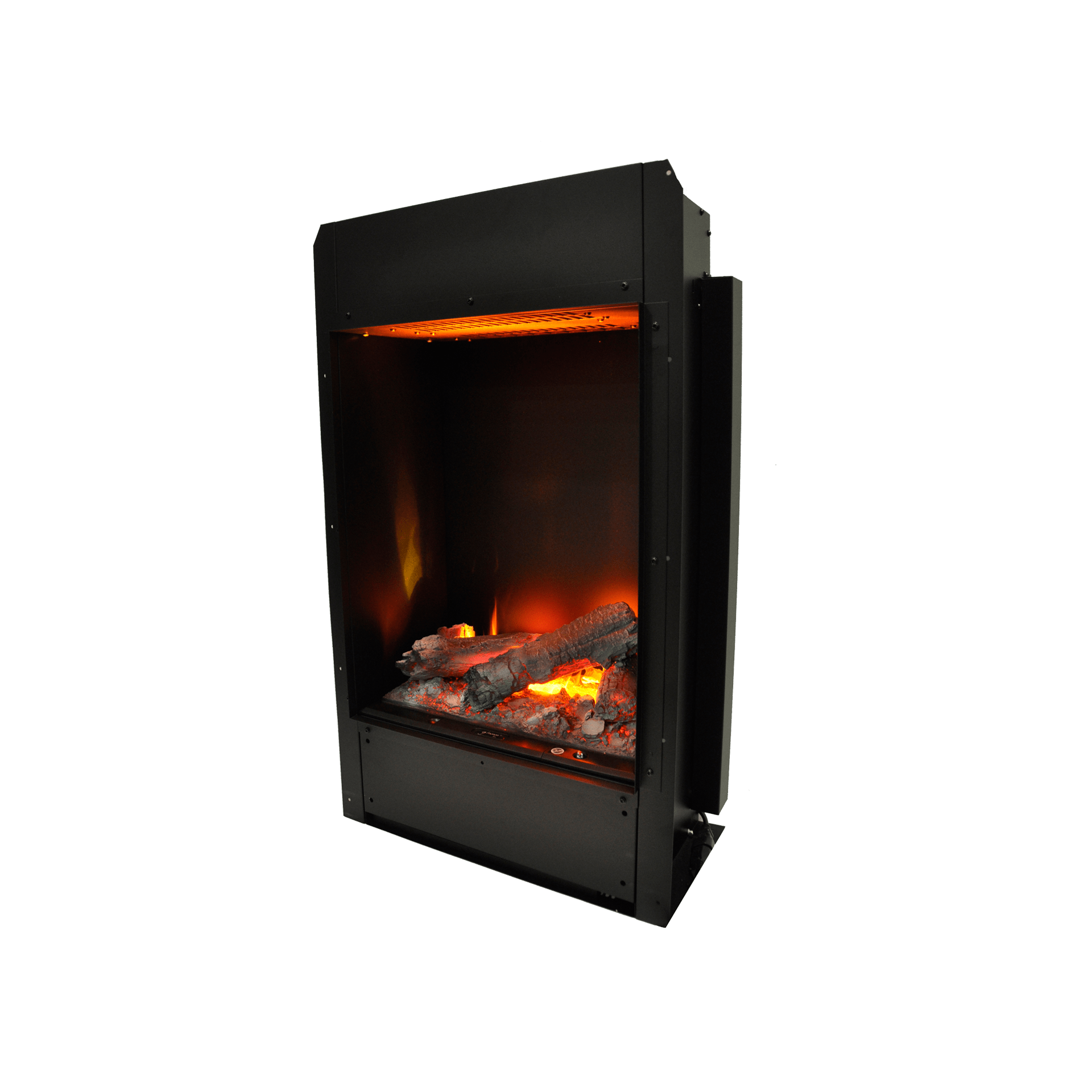 H3D 800 electric fireplace by GlammFire with realistic flame effect and modern black design, ideal for interior heating solutions.