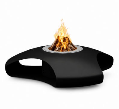 Vaudeville fire pit by GlammFire, modern wood-burning outdoor fire pit with sleek sculptural design.