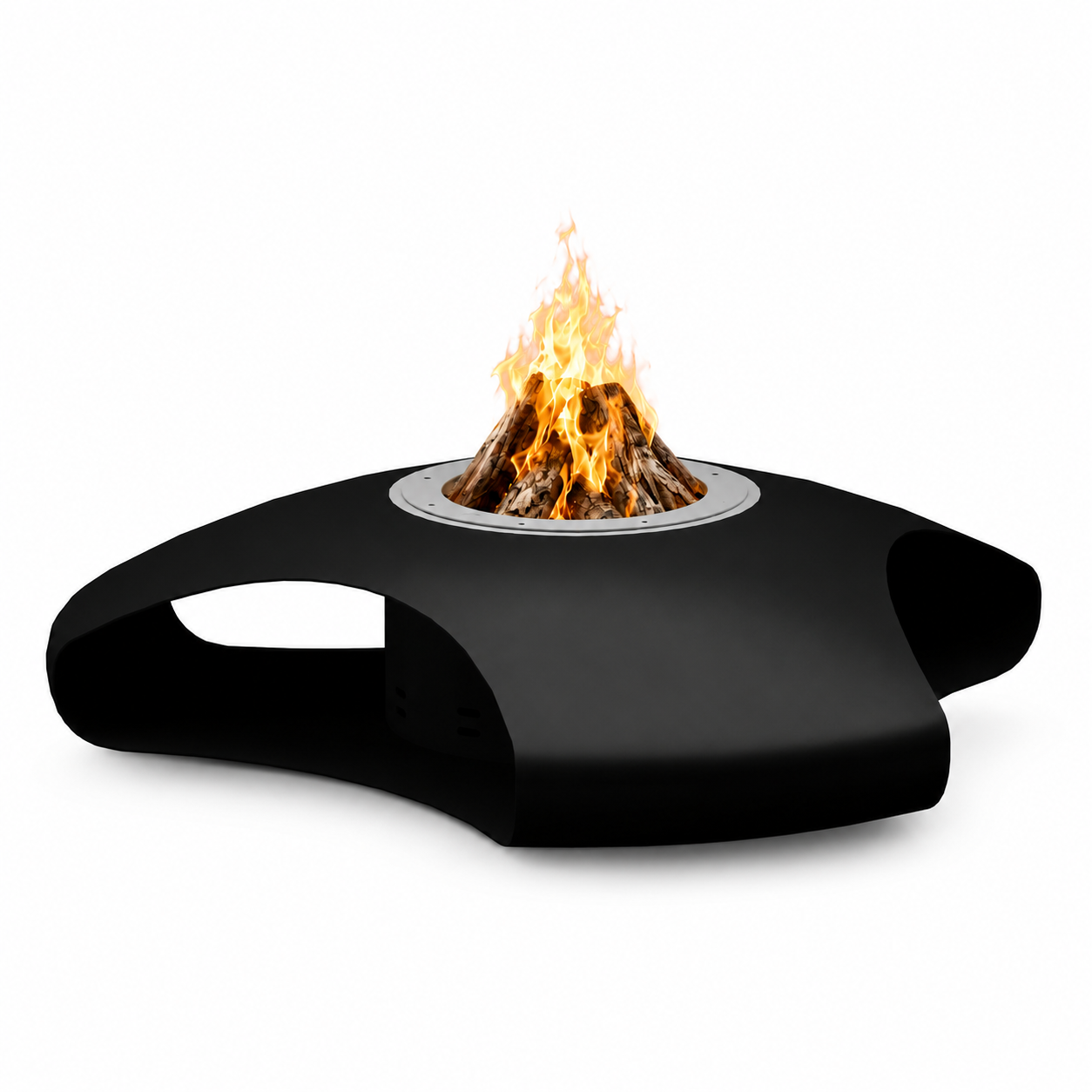 Vaudeville fire pit by GlammFire, modern wood-burning outdoor fire pit with sleek sculptural design.