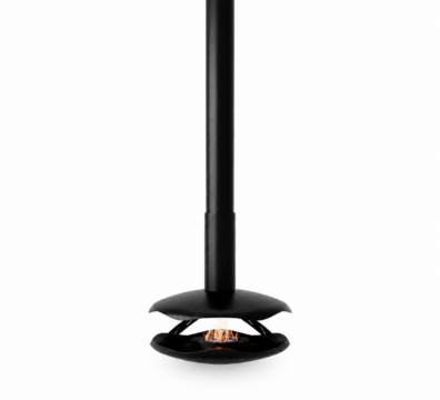 Perola suspended bioethanol fireplace by GlammFire with mechanical burner and modern black design.