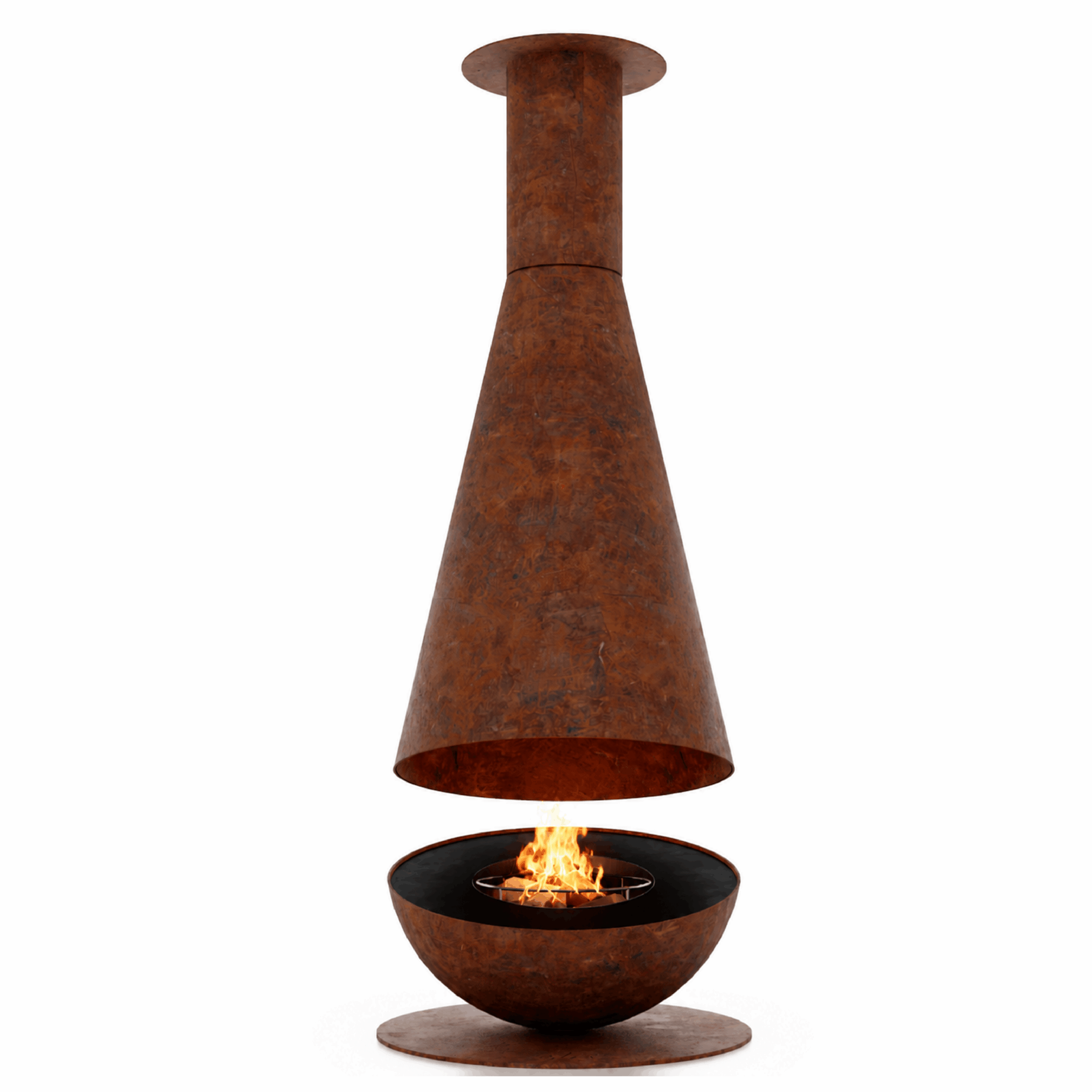 Thales suspended firewood holder by GlammFire in black lacquered steel with modern hanging design.