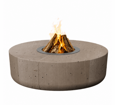 Zarzuela fire pit by GlammFire, round concrete wood-burning outdoor fire pit.