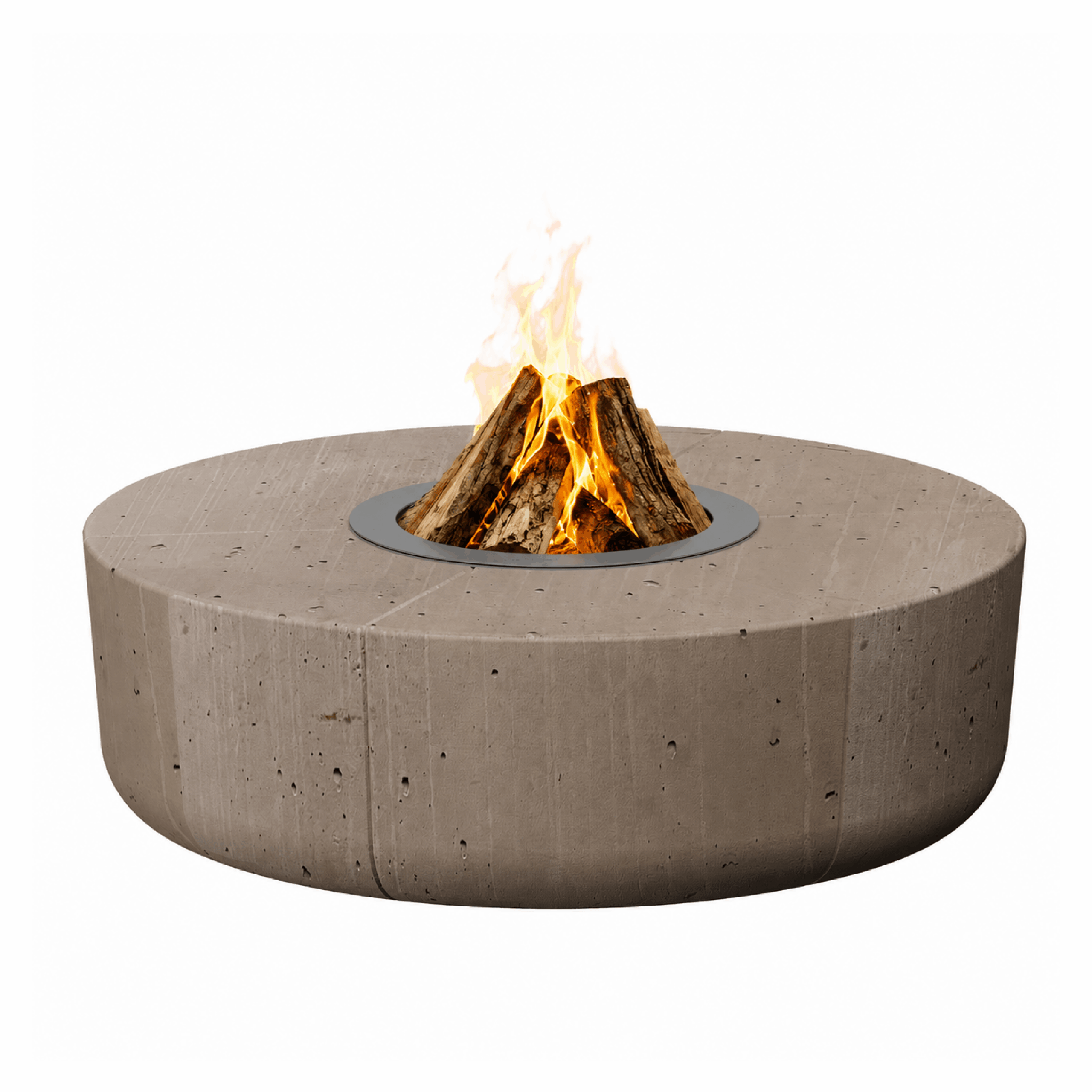Zarzuela fire pit by GlammFire, round concrete wood-burning outdoor fire pit.