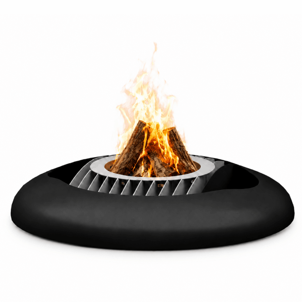 Mime fire pit by GlammFire, modern circular wood-burning outdoor fire pit.
