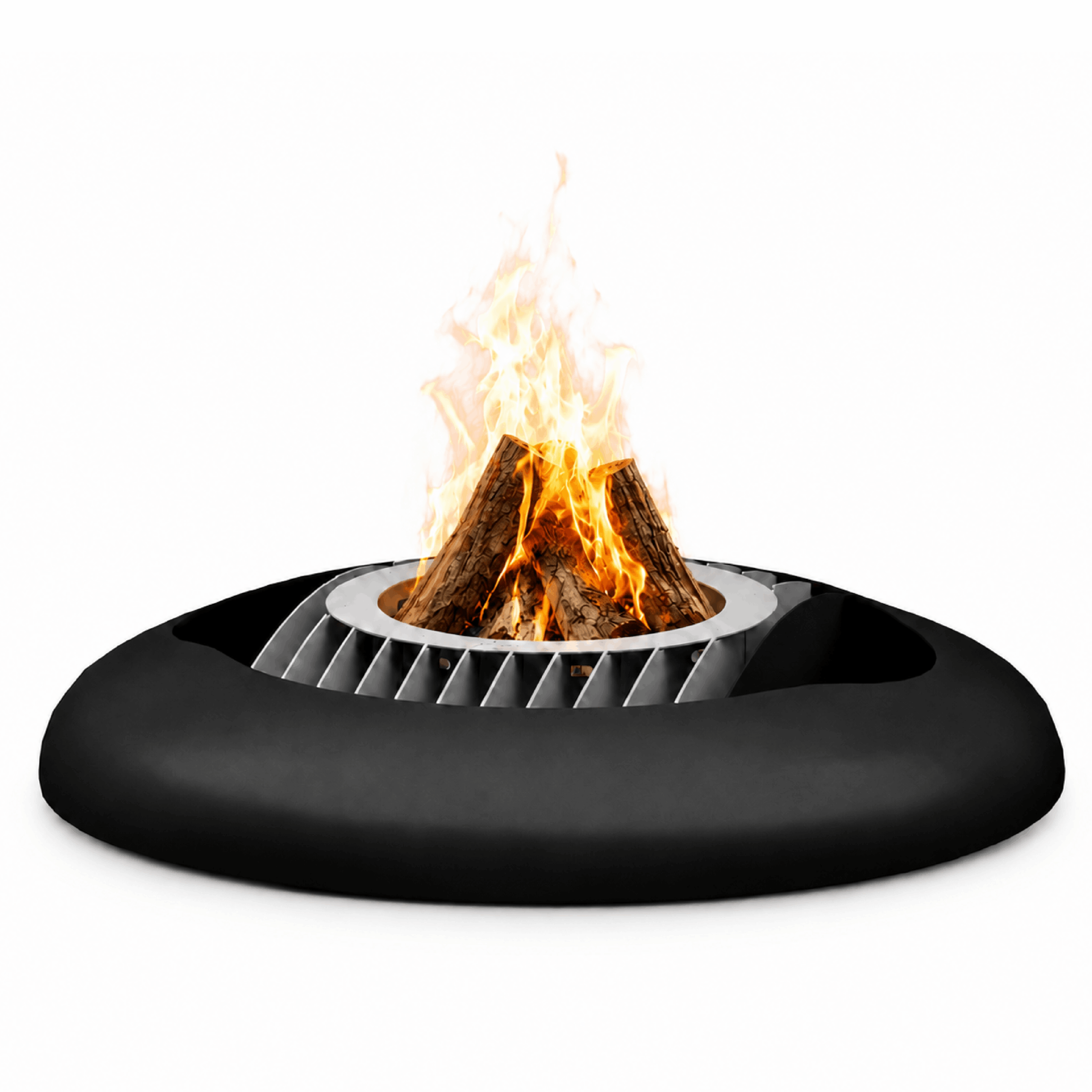 Mime fire pit by GlammFire, modern circular wood-burning outdoor fire pit.