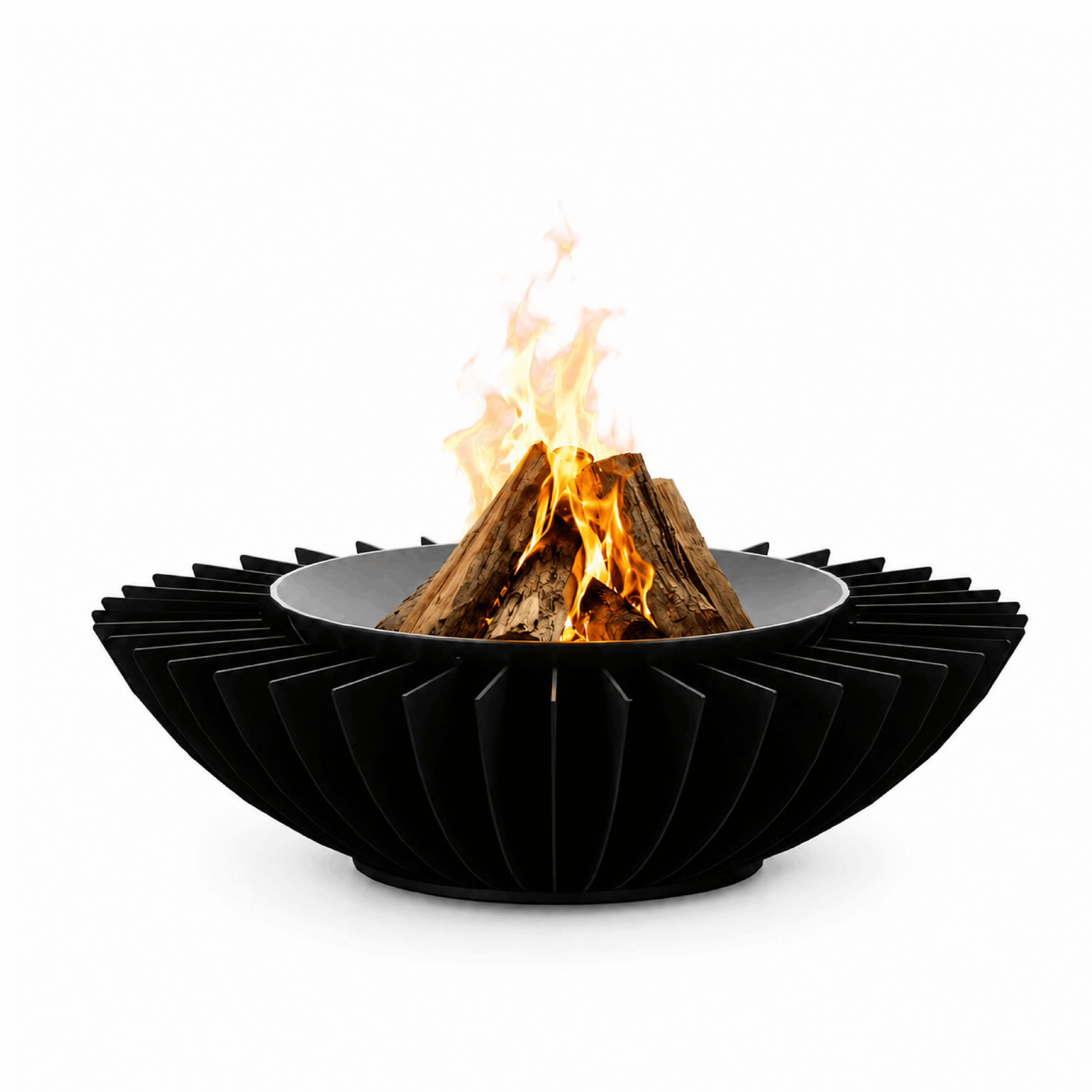Cosmo 13 fire pit by GlammFire, black steel wood-burning outdoor fire pit with modern design.