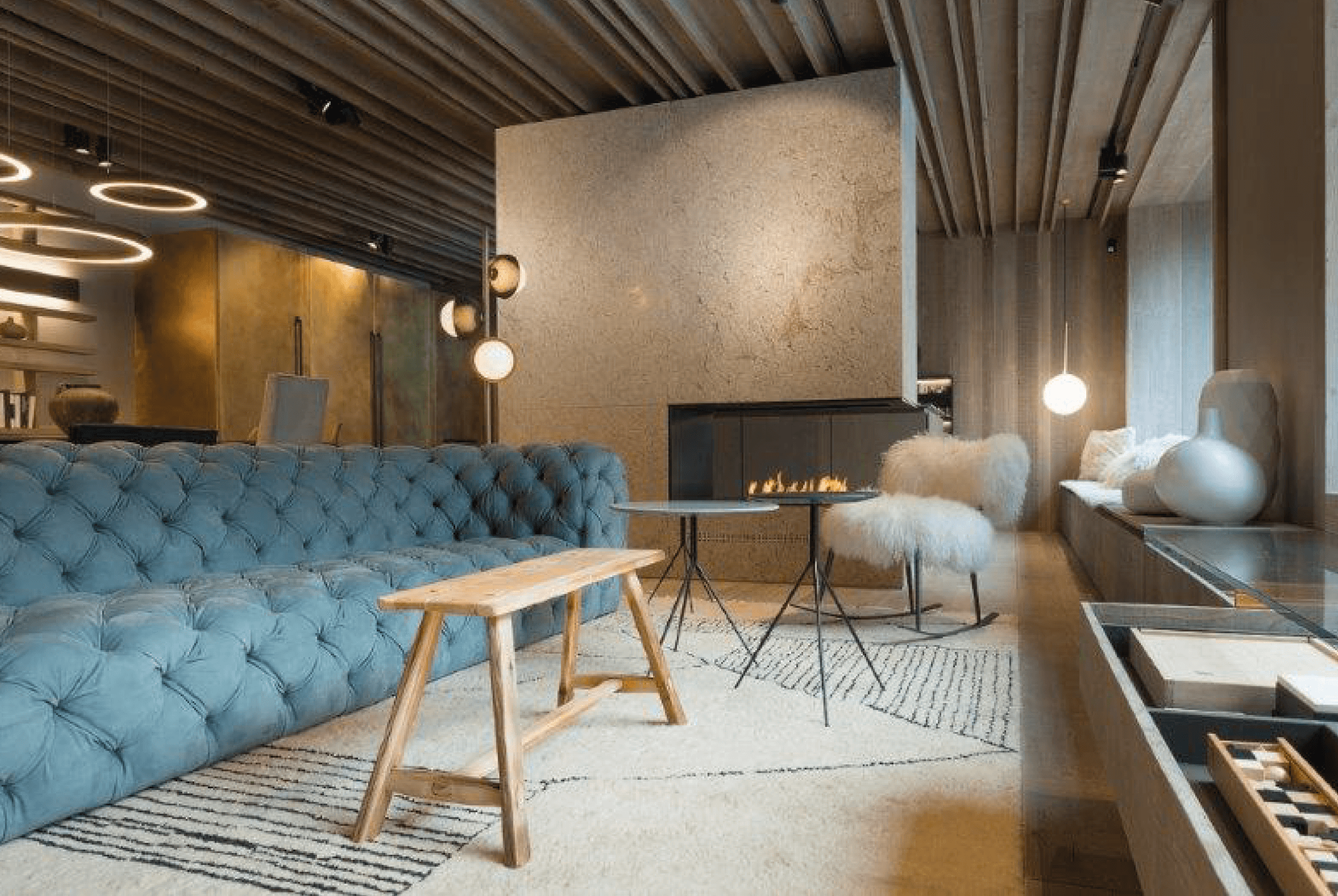Bioethanol fireplace in a modern living room with cozy and elegant decor.