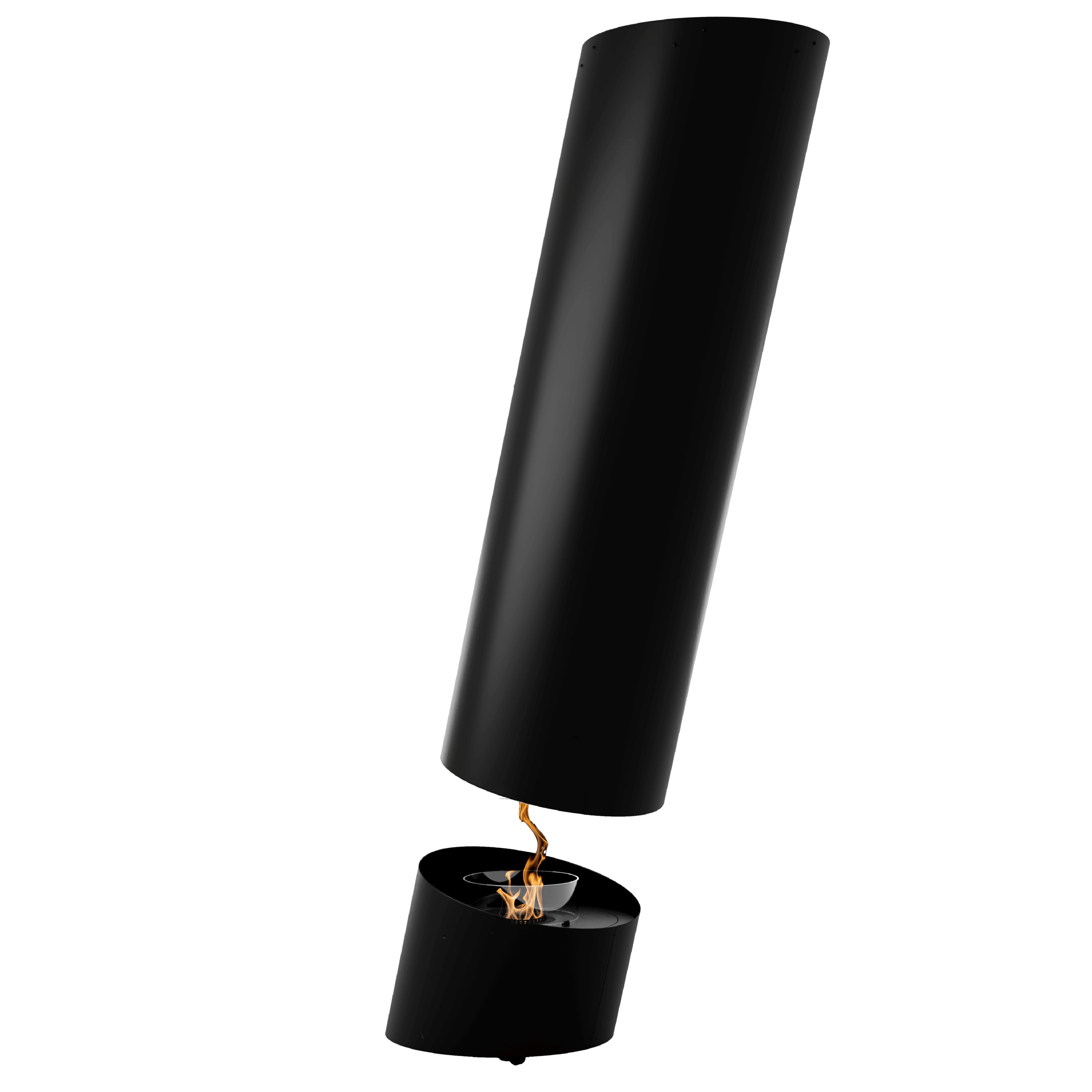 Contour 13 suspended bioethanol fireplace by GlammFire with minimalist cylindrical design.