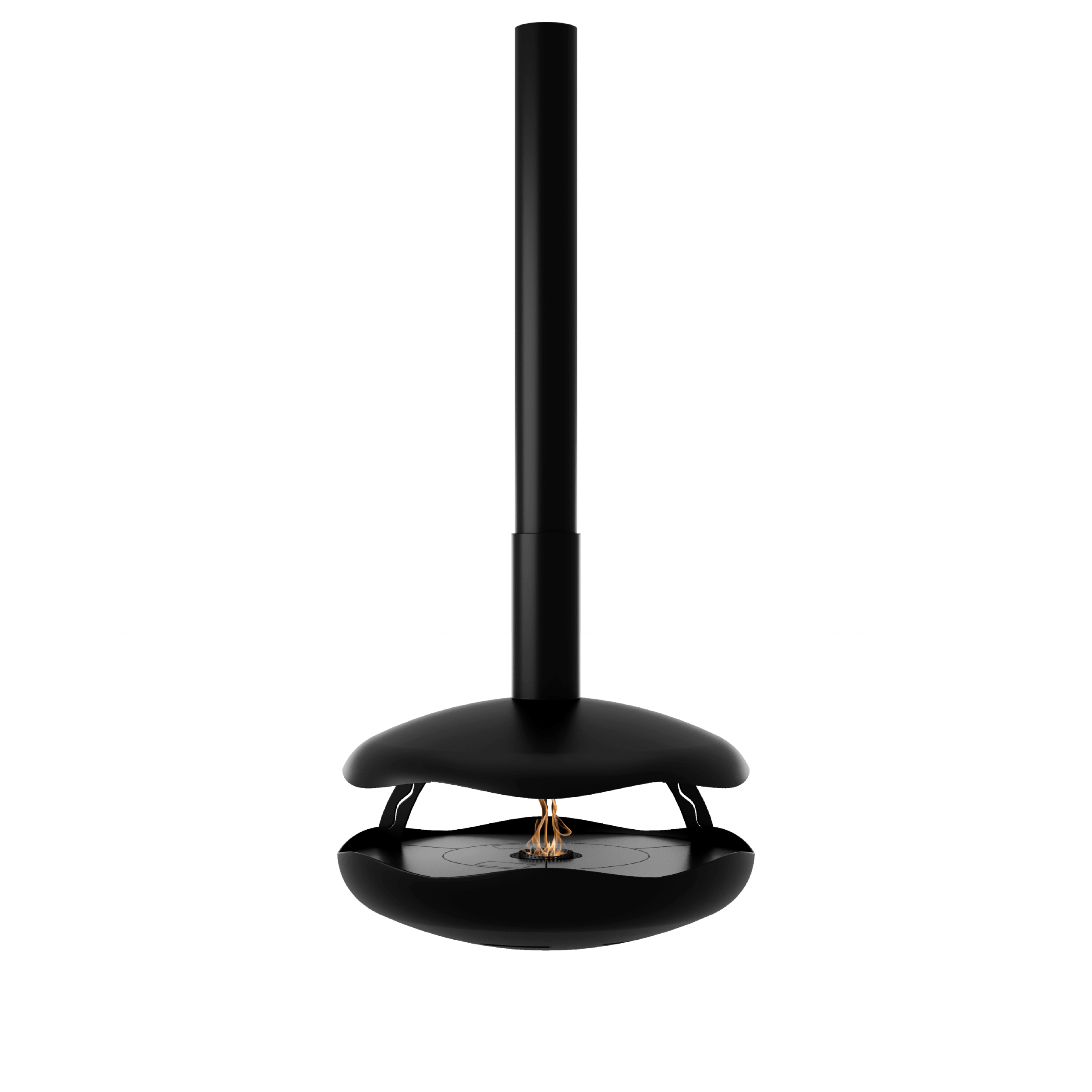 Perola Plus suspended bioethanol fireplace by GlammFire with automatic burner and modern black design.