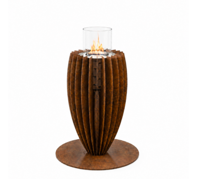 Tuli gas fire pit by GlammFire with vertical steel panels for modern outdoor heating.