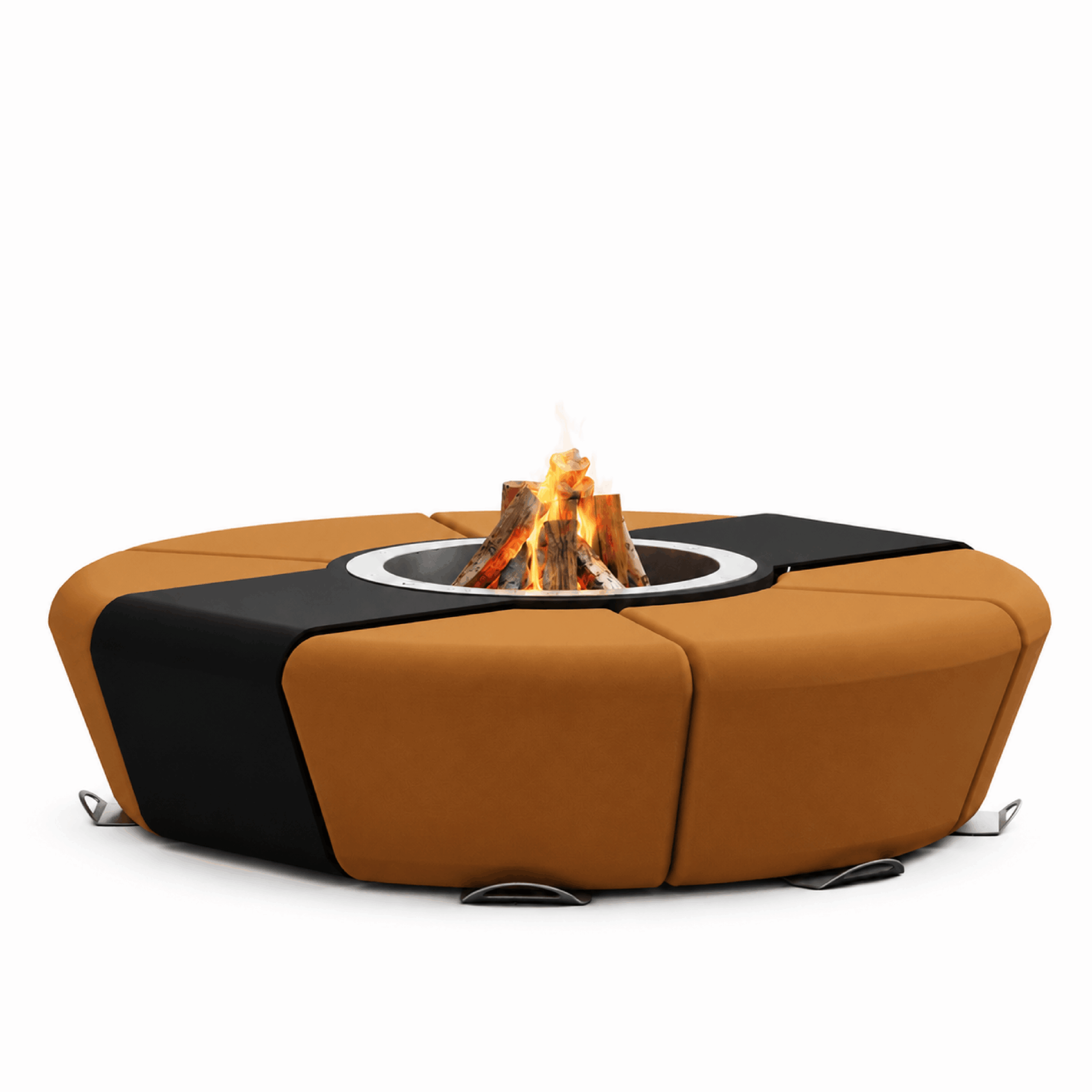 Circus fire pit by GlammFire with modular backless design for luxury outdoor living spaces.