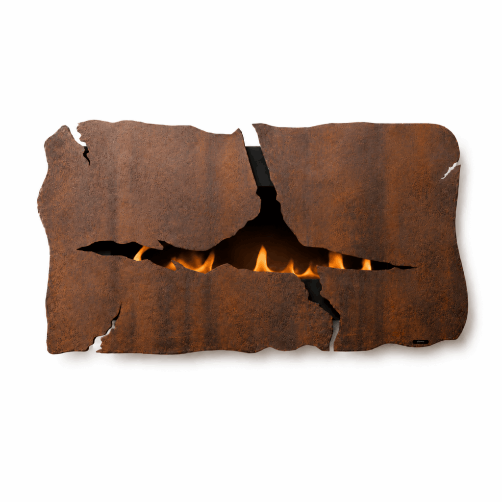 Apollo IV bioethanol wall fireplace by GlammFire with artistic cracked design.