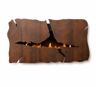 Apollo IV bioethanol wall fireplace by GlammFire with artistic cracked design.