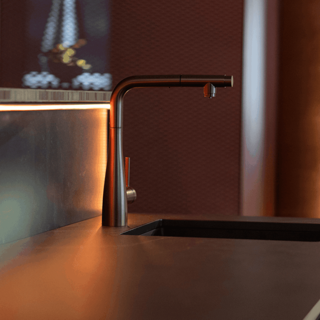Nero Plus outdoor kitchen sink and tap detail with Dekton worktop by GlammFire