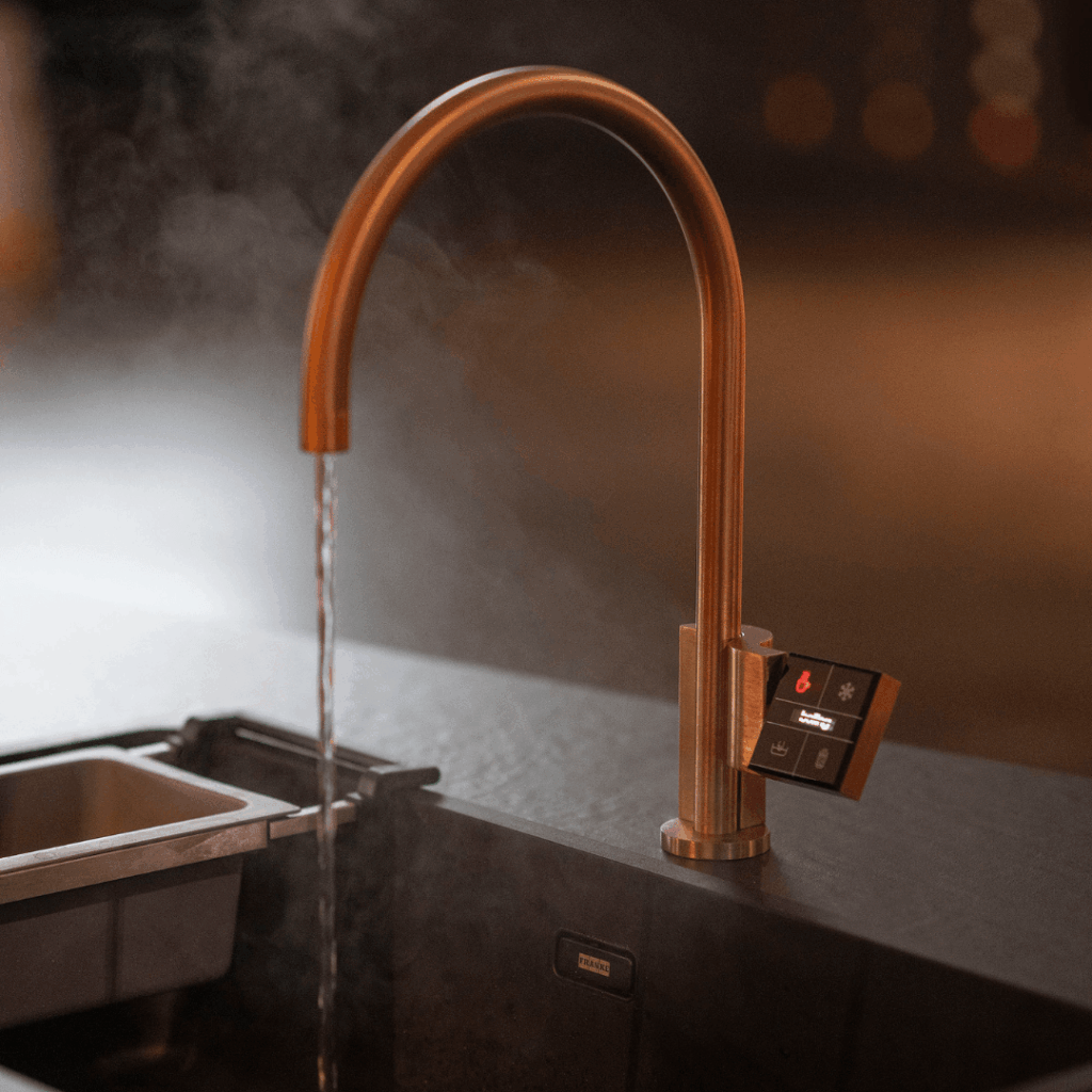 Concept outdoor kitchen sink and tap detail with running water by GlammFire