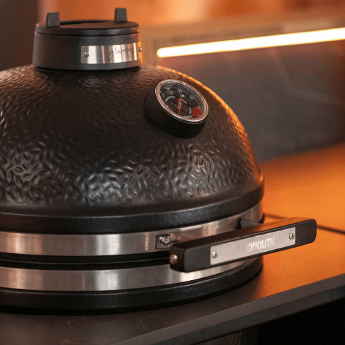 Nero Plus outdoor kitchen with Monolith kamado grill integrated into GLA Outdoor Kitchens composition by GlammFire