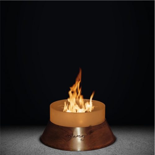 Alba Small gas fire pit in a studio setting with a dark background.