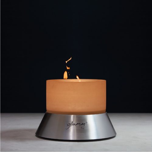 Alba bioethanol fire pit with a stainless steel base and elegant flame design.