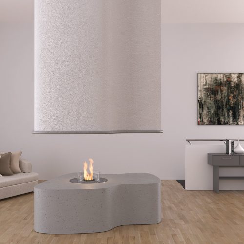 Fire Round Crea7ion EVOPlus bioethanol burner by GlammFire, showcased in a modern interior, offering a sleek design and cozy ambiance for sophisticated living spaces.