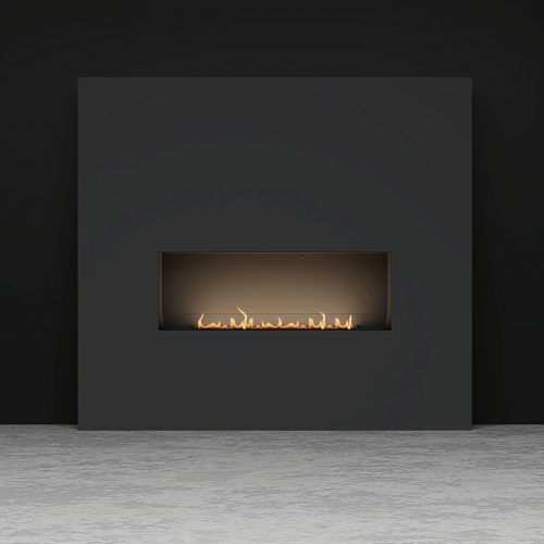 GlammBox EVOPlus bioethanol fireplace seamlessly integrated into a modern wall in a studio setting.