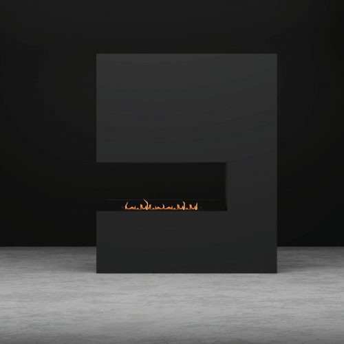 GlammBox EVOPlus RD bioethanol fireplace installed in a minimalist studio setting.