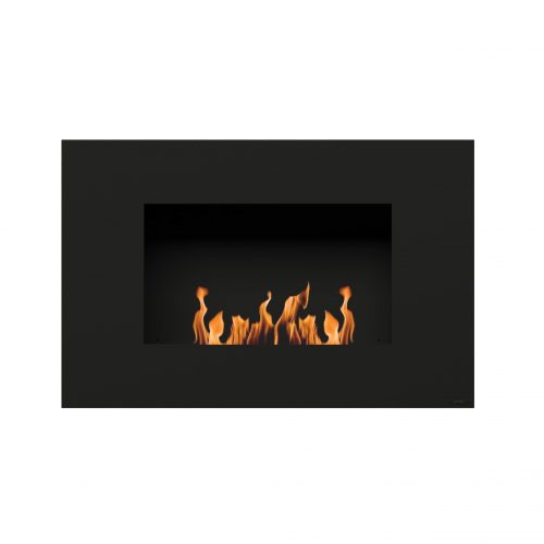 Mito Small bioethanol wall-mounted fireplace with a sleek rectangular design in black finish.