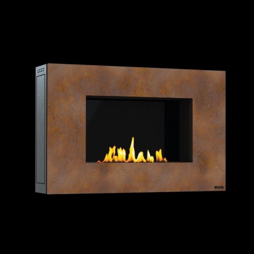 Mito Small wall-mounted bioethanol fireplace with a rust finish and modern design.