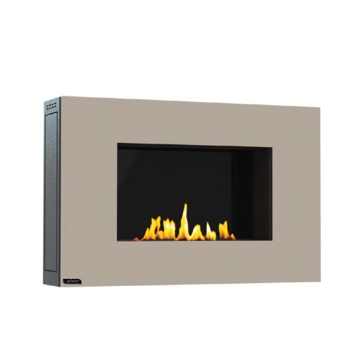 Mito Small wall-mounted bioethanol fireplace with a beige finish and contemporary design.