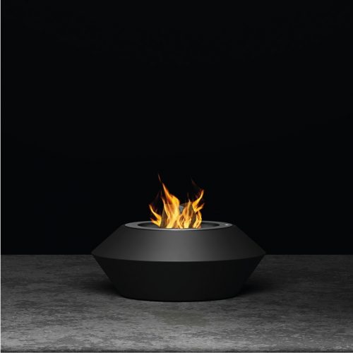 Operetta fire pit with a wood-burning zone in a sleek studio setting.