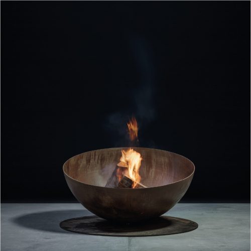 Fire Pit Solace with wood burning, studio shot.