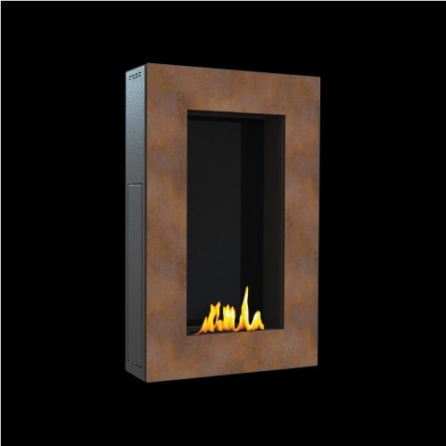 Lotus bioethanol wall fireplace with rust finish by GlammFire