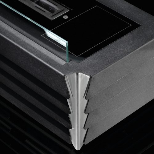 Close-up detail of the fins on the York bioethanol fireplace by GlammFire, showcasing its unique design.